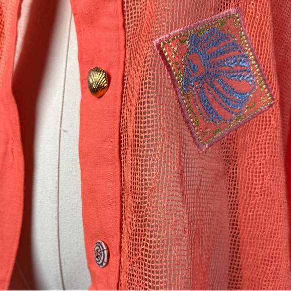 Peter Popovitch Vintage 80’s Orange Long Sleeve Beachy Button Up Shirt Size L - Picture 12 of 15